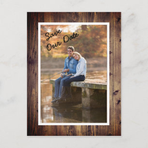 Rustikale Scheunen-Holz-Foto-Save-the-Date-Hochzei Postkarte