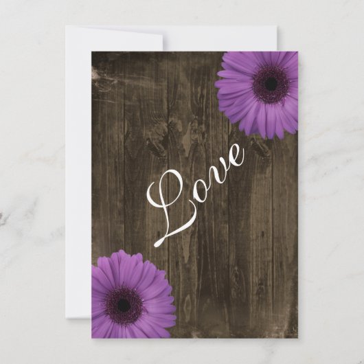 Rustikale Scheunen-hölzerne lila Einladung (Rückseite)