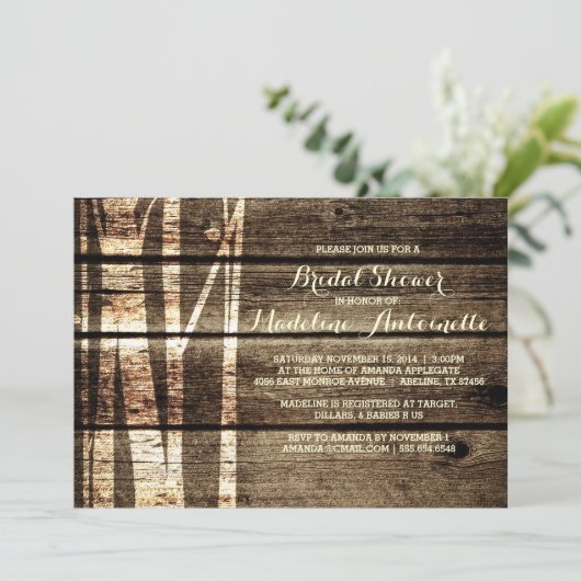 Rustikale Scheunen-hölzernes Einladung (Stehend Vorderseite)