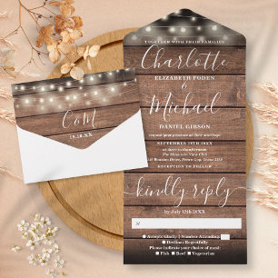 Rustikale Scheunen-Holzlichterkette Hochzeit All In One Einladung