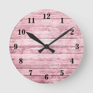 Rustikale Scheunenbretter Shabby Pink abgenutzt Ho Runde Wanduhr