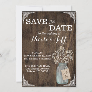 Rustikale Scheunenhochzeit Holz Mason Glas Babys A Save The Date
