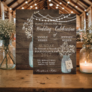 Rustikale Scheunenhochzeit Holz Mason Glas Baby's Einladung