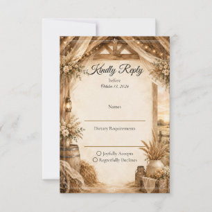 Rustikale Scheunenhochzeit RSVP Karte