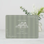 Rustikale Scheunenhochzeit Sagegrüner Streifen Save The Date (Stehend Vorderseite)