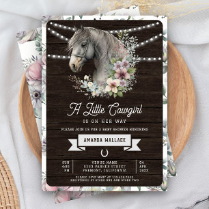 Rustikale Scheunenholz-Blumen-Horse-Cowgirl-Baby-P Einladung