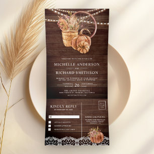 Rustikale Scheunenholz-Boho-Kürbis-Herbst-Hochzeit Dreifach Gefaltete Einladung