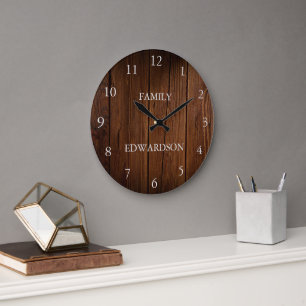 Rustikale Scheunenholz-Familienname-Farmhouse Große Wanduhr