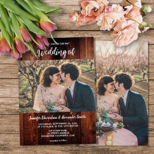 Rustikale Scheunenholz-Foto-Landidylle-Hochzeit Einladung