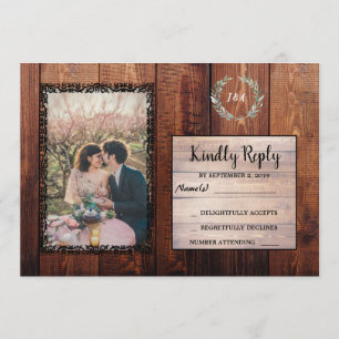 Rustikale Scheunenholz-Land-Hochzeit RSVP Einladung