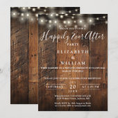 Rustikale Scheunenholz-Lichterketten Hochzeitsempf Einladung (Vorne/Hinten)