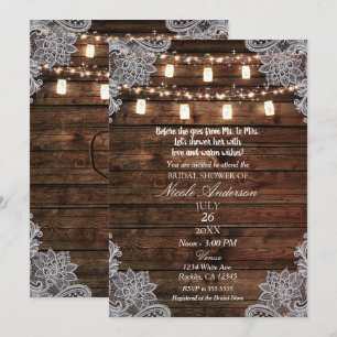 Rustikale Scheunenholz- & Mason-Glas-Hochzeitsdusc Einladung