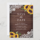 Rustikale Scheunenholz-Spitzen-Sonnenblumen-Hochze Save The Date (Vorderseite)