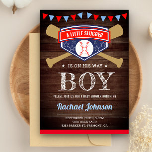 Rustikale Scheunenholz-Sport-Jungen-Baseball-Baby- Einladung