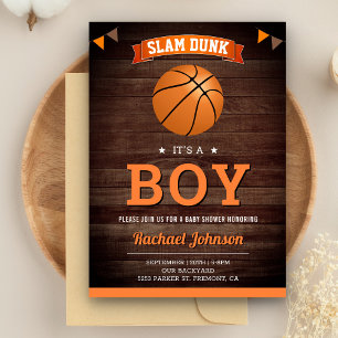 Rustikale Scheunenholz-Sport-Jungen-Basketball-Bab Einladung