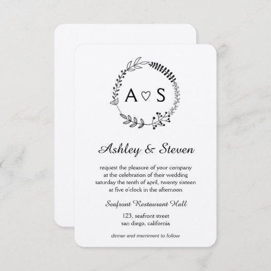 Rustikale schicke bothanische Hochzeitseinladung Einladung (Vorne/Hinten)