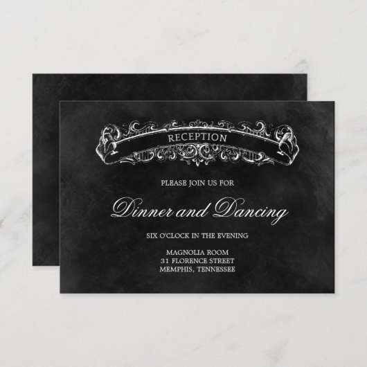 Rustikale schicke Hochzeitsempfangskarte - Schwarz Begleitkarte (Vorne/Hinten)