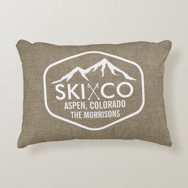 Rustikale schicke Leinwand Ski-GebirgsAspen Zierkissen (Vorderseite)
