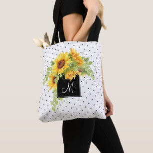 Rustikale schicke Sonnenblumen und Punkte mit Tasche
