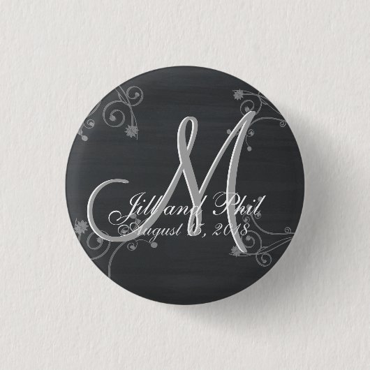 Rustikale Schiefertafel 3D-Monogramm Button (Vorderseite)