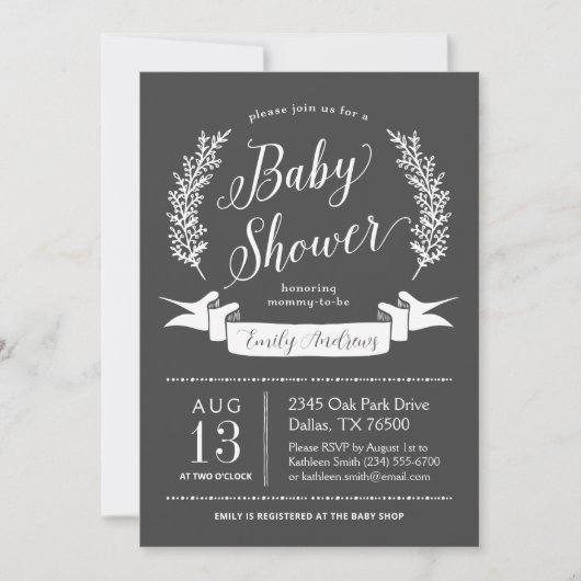 Rustikale Schiefertafel-Baby-Shower-Einladung Einladung (Vorderseite)