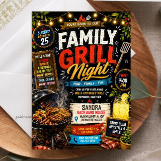 Rustikale Schiefertafel-Familien-Grillnacht - BBQ Einladung