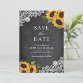 Rustikale Schiefertafel-Spitzen-Sonnenblumen-Hochz Save The Date (Stehend Vorderseite)