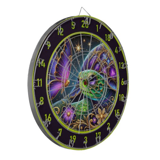 Rustikale Schildkröte und Schmetterling Kosmische Dartscheibe (Vorderseite Links)