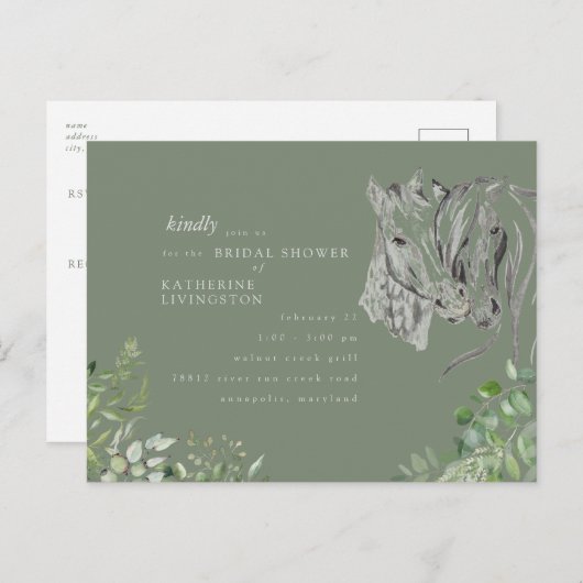 Rustikale Schlachtpferde Brautparty Einladungspostkarte (Vorne/Hinten)