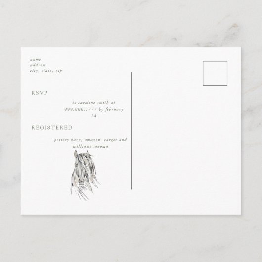 Rustikale Schlachtpferde Brautparty Einladungspostkarte (Rückseite)