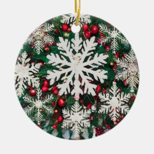 Rustikale Schneeblatt-Silhouetten Keramik-Kreis  Keramik Ornament