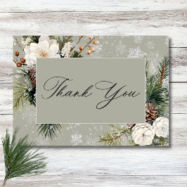 Rustikale Schneefall Pine & White Floral Sage Hoch Dankeskarte