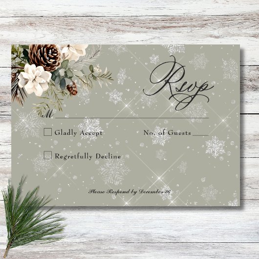 Rustikale Schneefall Pine & White Floral Sage Hoch RSVP Karte