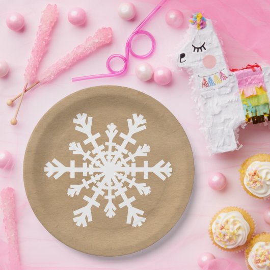 Rustikale Schneeflocke auf Packpapier-Blick Pappteller (Party)