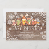 Rustikale Schneeflocke Woodland Animals Kinderdusc Einladung (Vorderseite)