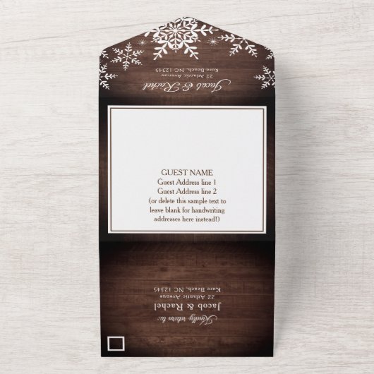 Rustikale Schneeflocken bei Weihnachten im Wald All In One Einladung (Außenbereich)