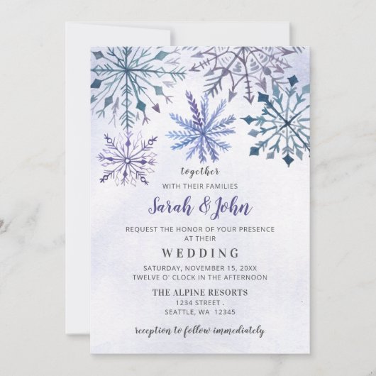 Rustikale Schneeflocken Blauer Winter Hochzeit Einladung (Vorderseite)