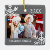 Rustikale Schneeflocken-Familie Dunkelgrau Keramikornament (Vorderseite)