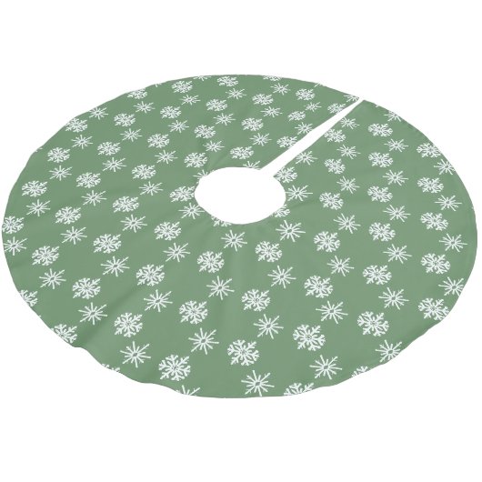 Rustikale Schneeflocken, grün und weiß Polyester Weihnachtsbaumdecke (Schrägansicht)