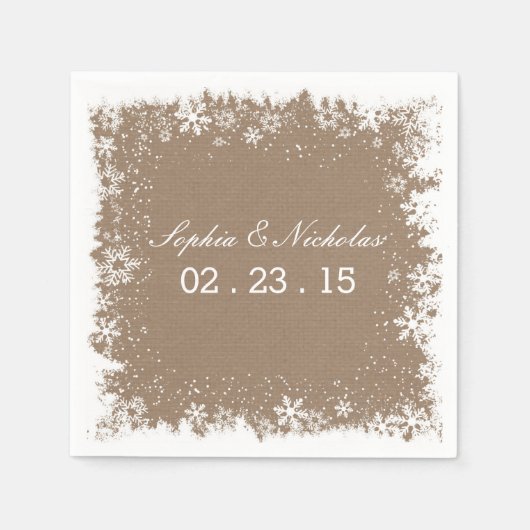 Rustikale Schneeflocken Hochzeitscocktail Napkins Serviette (Vorderseite)