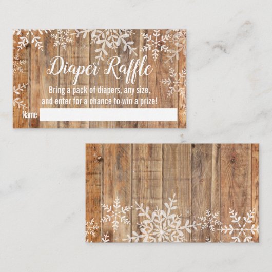 Rustikale Schneeflocken Kinderdusche Windeln Raffl Begleitkarte (Vorne/Hinten)