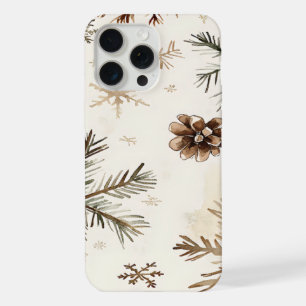 Rustikale Schneeflocken und Pinienbäume iPhone 15 Pro Max Hülle