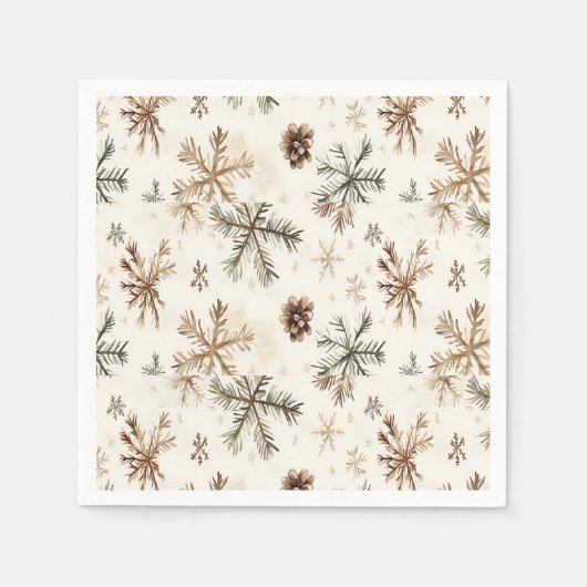 Rustikale Schneeflocken und Pinienbäume Serviette (Vorderseite)