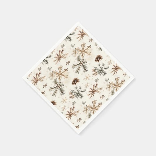 Rustikale Schneeflocken und Pinienbäume Serviette (Ecke)