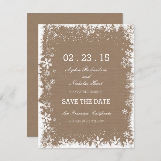Rustikale Schneeflocken Winter retten Datumskarten Save The Date (Vorne/Hinten)
