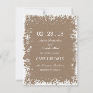 Rustikale Schneeflocken Winter retten Datumskarten Save The Date