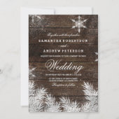 Rustikale Schneeflocken-Winterhochzeit Einladung (Vorderseite)