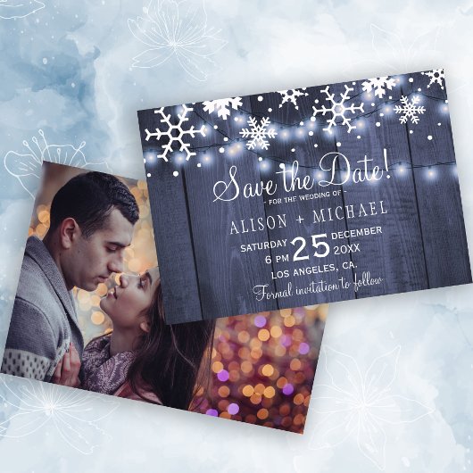 Rustikale Schneeflocken Winterhochzeit Foto rett D Save The Date