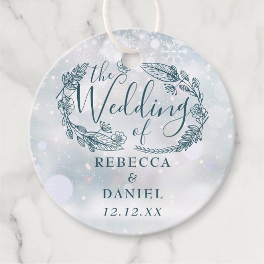 Rustikale Schneeflocken Winterhochzeit Geschenkanhänger (Vorderseite)
