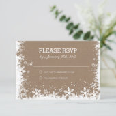 Rustikale Schneeflocken Winterhochzeiten RSVP-Kart RSVP Karte (Stehend Vorderseite)